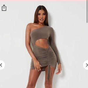 Misguided brown silky one shoulder dress